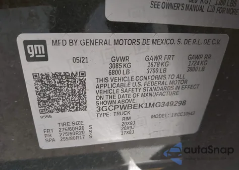 2021 Chevrolet Silverado 1500 2Wd Short Bed Custom from USA, damaged, VIN 3GCPWBEK1MG349298